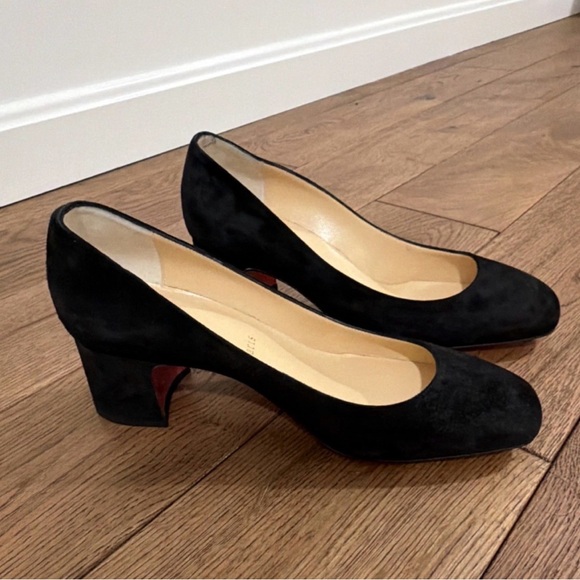 Christian Louboutin Black Veau Velours Donna Stud 55 Block Heel Pumps 35.5 - Picture 4 of 8